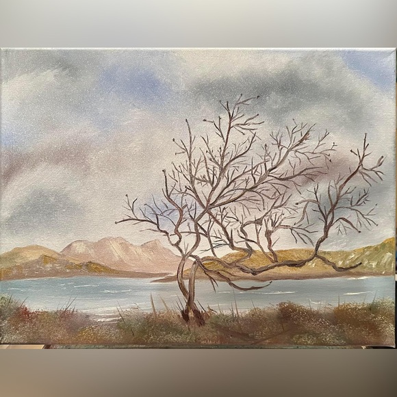 Handmade Other - Tranquil Tree Landscape Canvas Art Painting
